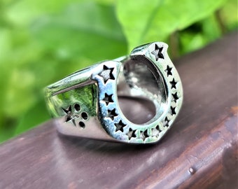 Horse Shoe Ring STERLING SILVER 925 Lucky Horseshoe With Stars