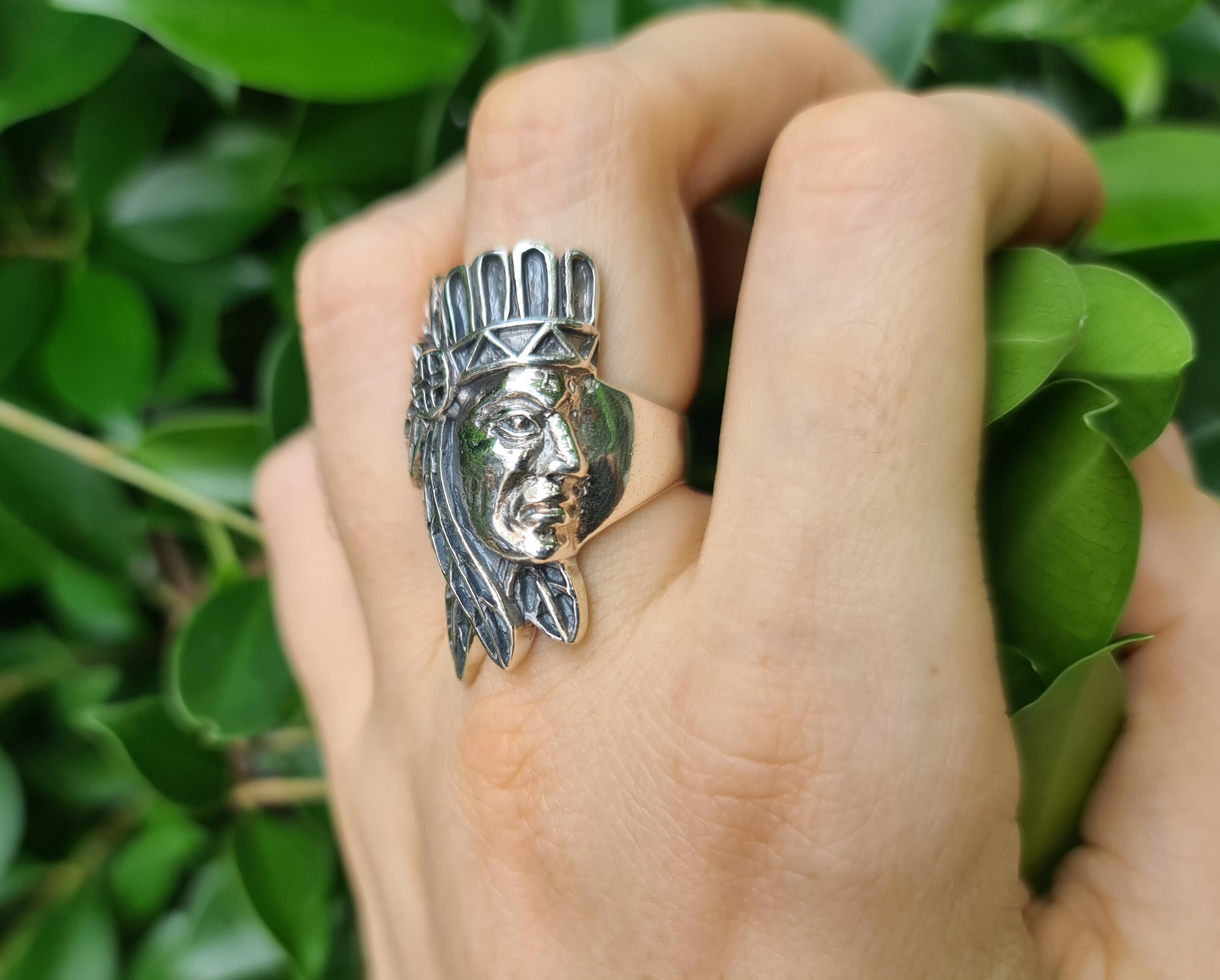 American Indian Ring STERLING SILVER 925 Tribal Chief Profile