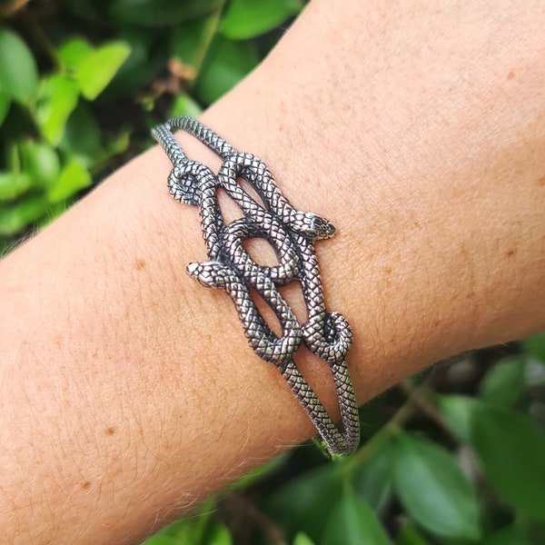 Snake Cuff Bracelet 925 STERLING SILVER Double Headed Snake Cleopatra Jewelry Arm Bracelet Talisman Protective Amulet Adjustable