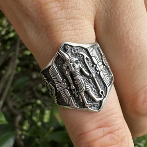 Horus Ring 925 Sterling Silver Ankh Scarab God of Egypt Falcon Egyptian Pharaoh Sacred Symbol Ancient Egypt Talisman Amulet