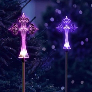 Set of 2 Solar Powered Cross Garden Stake Outdoor Color Change Lights (House Warming, Thanksgiving, Christmas Gift)