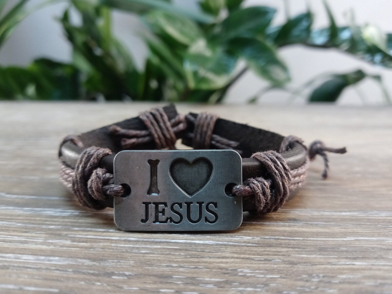 Leather bracelet I love Jesus Christian jewelry I heart Etsy