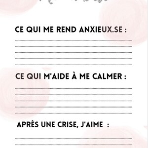 1 page anxiety bullet journal planner / printable, pink diary anxiety tracker / mental health planner, anxiety coping image 2