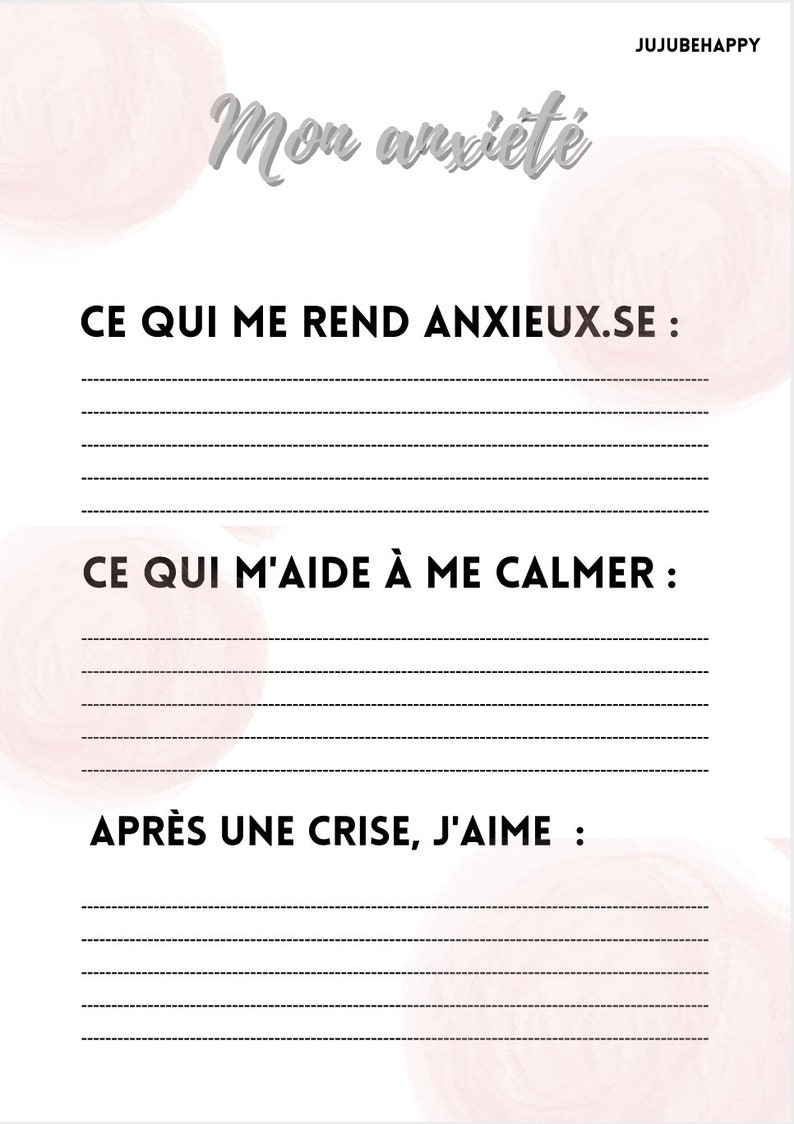 1 page anxiety bullet journal planner / printable, pink diary anxiety tracker / mental health planner, anxiety coping image 2