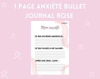 1 page anxiety bullet journal planner / printable, pink minimalist journal anxiety tracker / mental health planner, anxiety coping