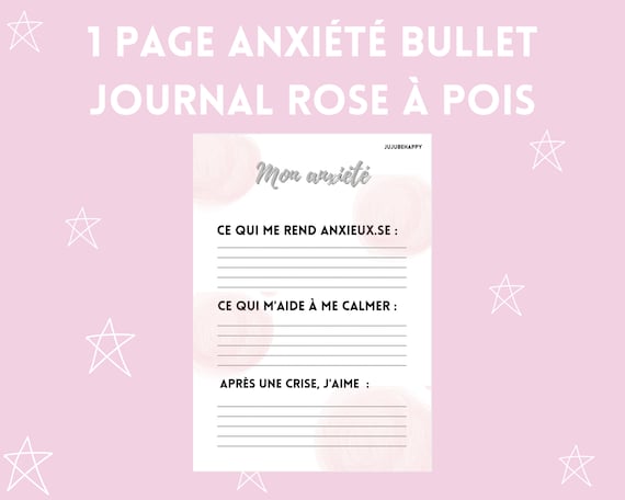 1 page anxiété bullet journal planner / imprimable, tracker d'anxiété journal rose / planner santé mentale, anxiety coping