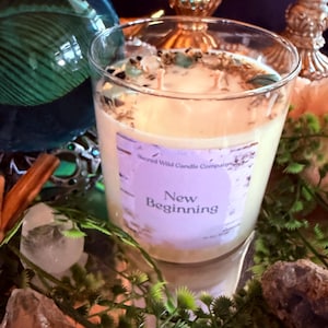 New Beginnings Candle | Birch & Black Pepper Soy Candle | Ritual Candle for Fresh Starts | Crystal Infused Spiritual Candle | Housewarming