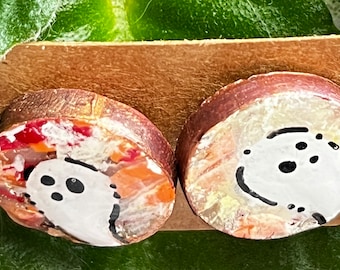 Ghost Studs. Oakleaf Studs. Handmade Jewelry. Handpainted.