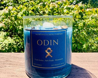 Odin Candle | Norse God Ritual Candle | Shamanic Energy Infused | Crystal Spiritual Candle | Viking Altar Decor | Masculine Scent | Handmade