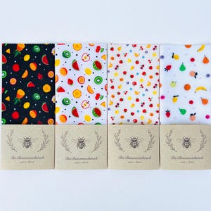 PAÑO DE CERA DE ABEJAS ORGÁNICA "Frutas Felices" 15 cm - 35 cm