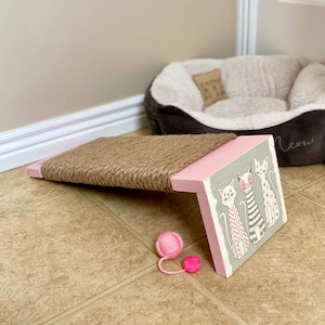 Large Jute Rope Cat Scratcher, Angled Floor Cat Scratcher, Wood Cat Scratcher, Cat Scratching Post, Furniture for Cats, Cat Scratch Pad