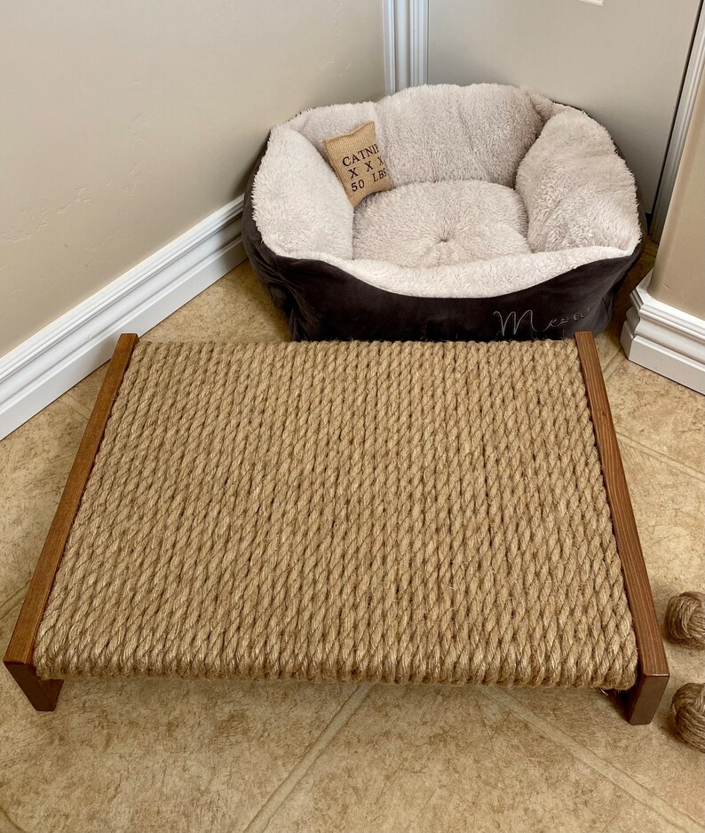 Jute Rope Lounge Cat Scratcher/early American Stain Floor Cat - Etsy