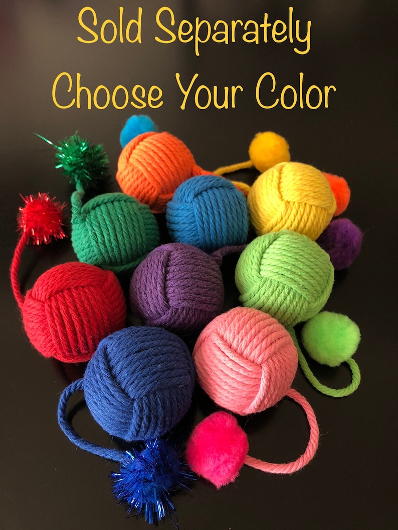 Cat Toy Yarn Ball W/pom Pom Tail 100 Cotton Cat Toy Yarn Etsy