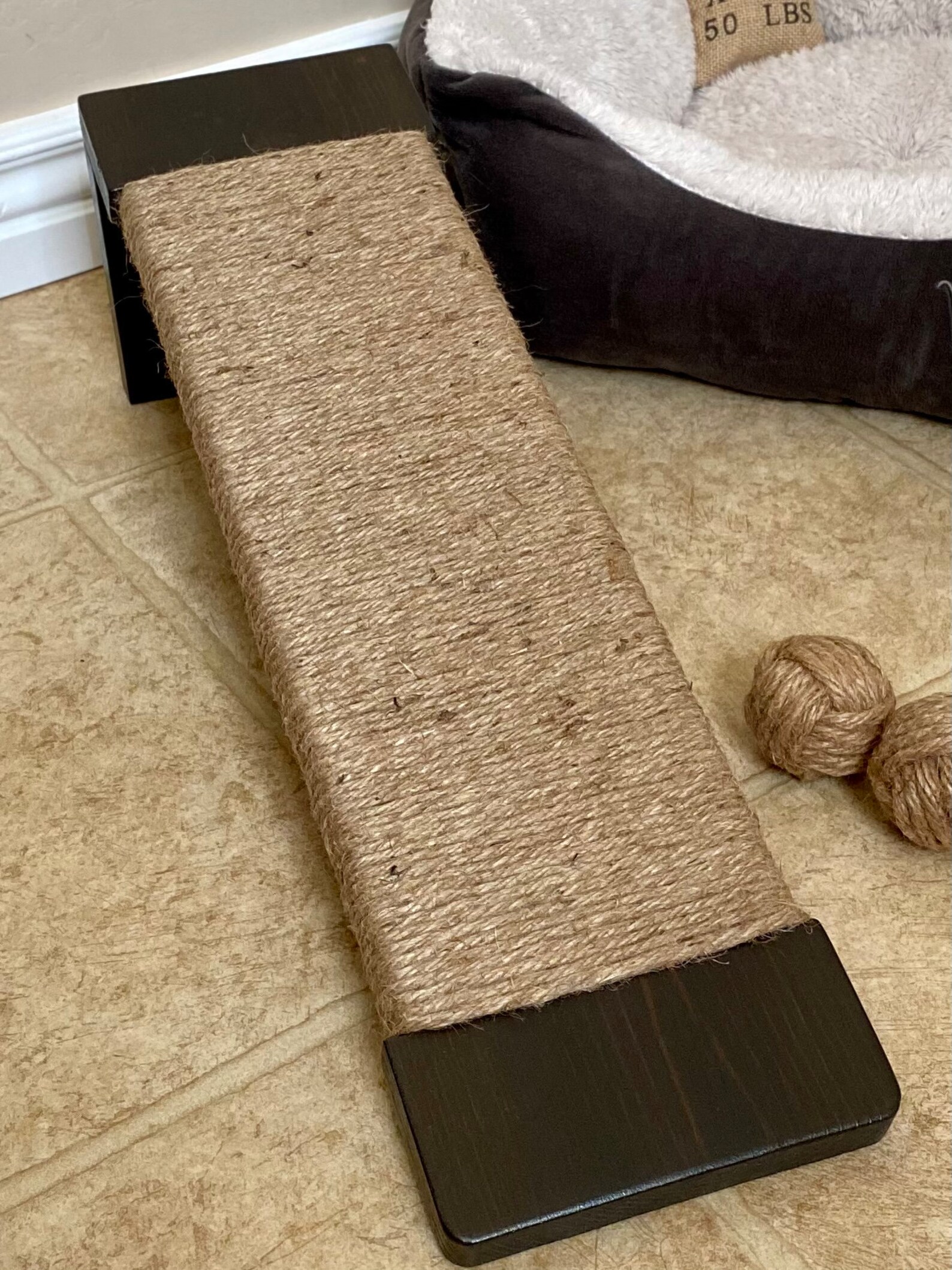 Medium Dark Walnut Jute Rope Cat Scratcher Angled Floor Cat - Etsy