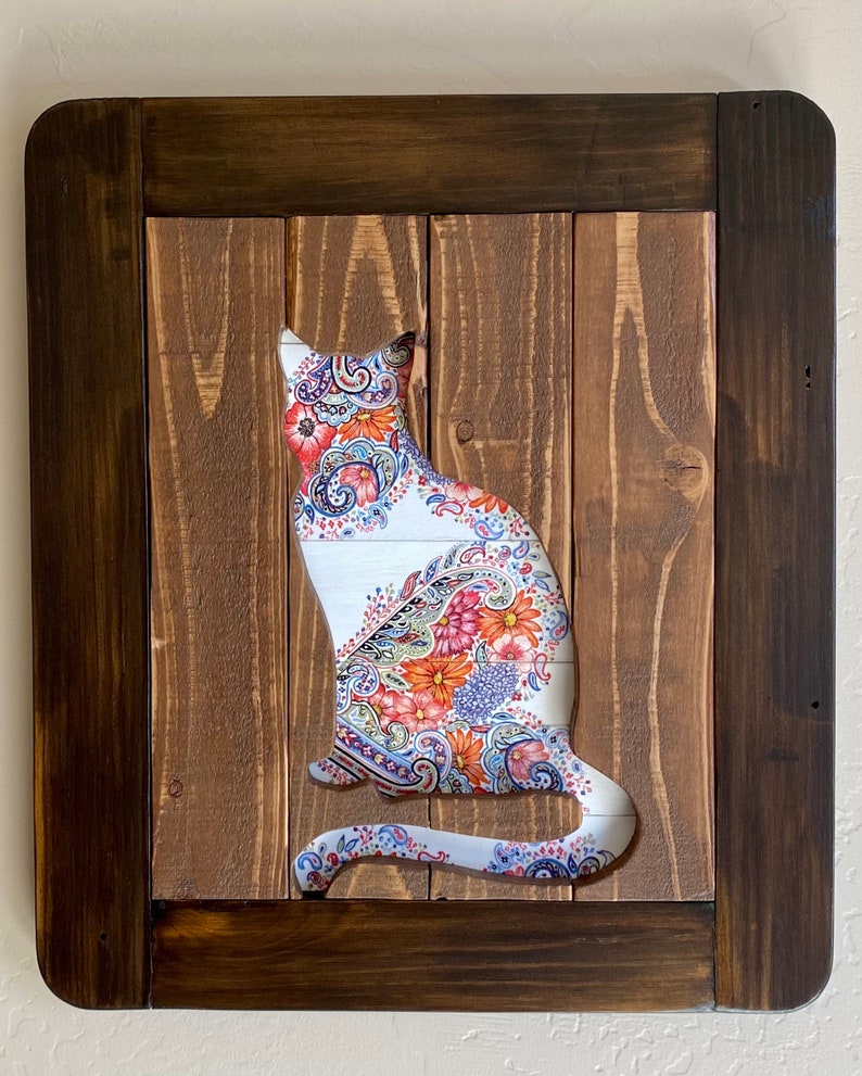 Reclaimed Wood Cat Silhouette, Rustic Wood Cat Wall Decor, Cat