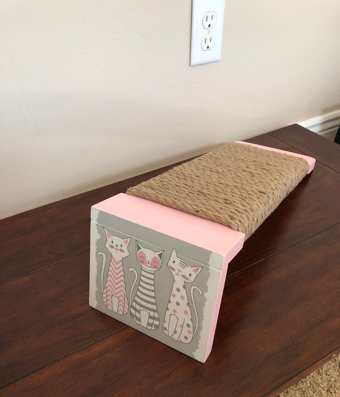 Jute Rope Cat Scratcher Angled Floor Cat Scratcher Wood Cat Etsy