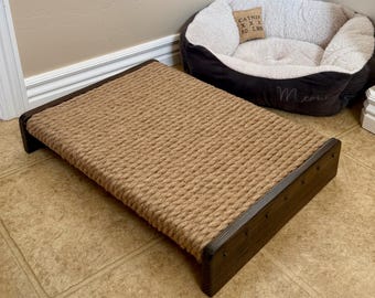 Jute Rope Cat Scratcher Lounge, Dark Walnut, Wood