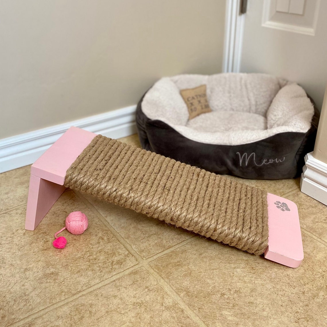 Jute Rope Cat Scratcher Angled Floor Cat Scratcher Wood Cat Etsy