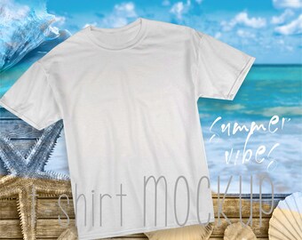 T Shirt Mock Up | Blank White T Shirt | Flat Lay T Shirt Mock Up | Summer T Shirt Mock Up | Product Mock Up Digital File
