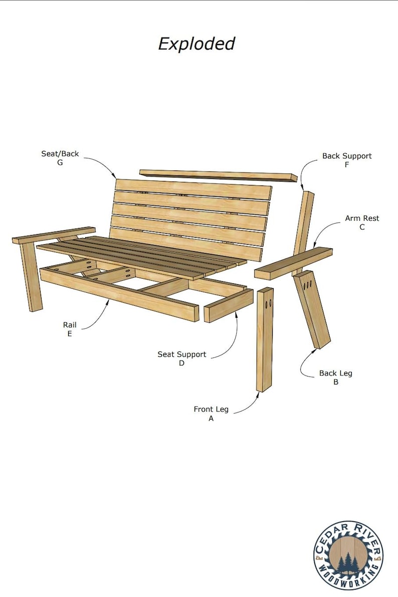 Exploded Bench Digital Plans on How to Make A Patio Sofa AND Patio Chair Combo. - Etsy