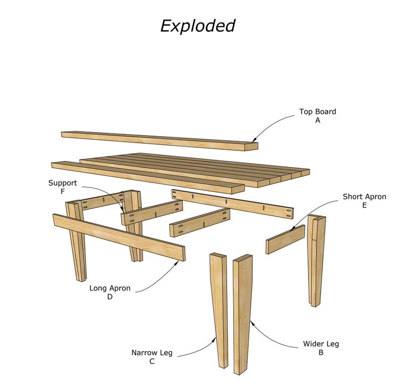 Table Frame Exploded Drawing Digital Plans on How to Make A Rustic Dining Table - Etsy