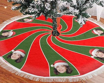 Custom Christmas Decoration Tree Skirt, Christmas Tree Skirt with Family Face Photo, Magic Rotating Christmas Tree Dress, Holiday Home Decor