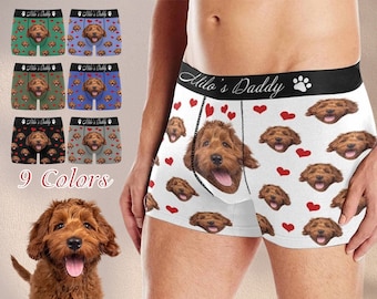 Custom Boxers with Pet Photo, Men Underwear with Pet Face, Personalized Boxer Briefs with Text, Birthday Gift for Pet Dad, Valentine's Day