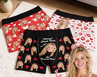 Custom Underwear with Girlfriend Face, Personalized Photo Boxer Briefs, Anniversary Gift Him