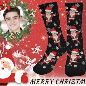 Custom Santa Claus Face Socks, Personalized Photo Socks, Christmas Socks with Snowflakes/ Santa Hats, Personalized Christmas Gifts for Women
