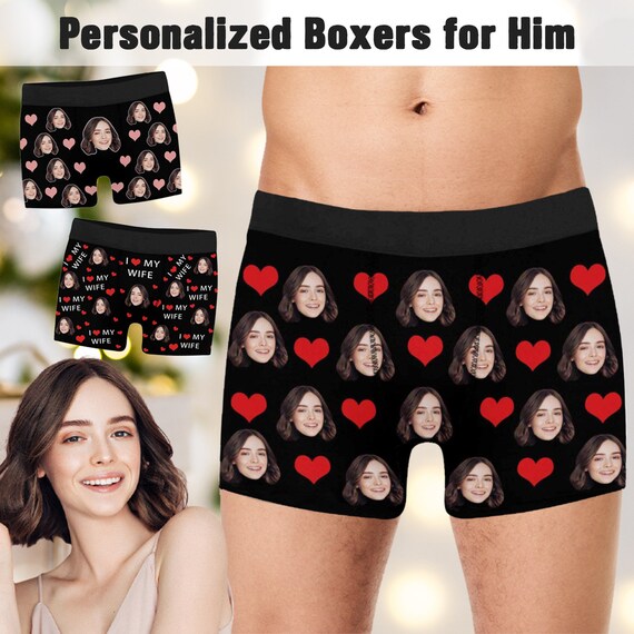 Custom Girlfriend Face Hug Men's Funny Boxer Shorts UK