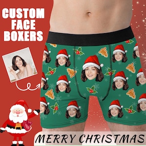 Personalized Christmas Boxer Briefs: Custom Face Santa Hat Underwear