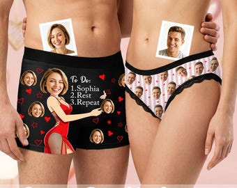 Personalized Face Boyfriend Boxers, Custom Women’s Underwear with Photo, Funny Gift for Wife Husband