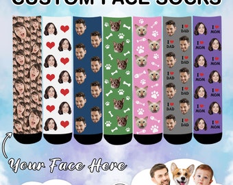 Custom Face Socks for Couple, Personalized Socks with Photo, Cute Pet Picture Socks, Funny Socks for Mom/Dad, Best Birthday/Anniversary Gift