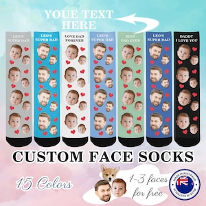 Custom Face Socks for Dad, Personalized Socks with Text, Socks with Photo for Dad, Super Daddy Logo Printed Socks, Father&#39;s Day Gift for Dad