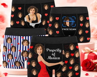 Custom Face Boxers Full of Heart, Personalized Men Underwear for Boyfriend, Funny Photo Gift