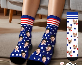 Custom Face Socks: Personalized Photo Gift, American Flag Design