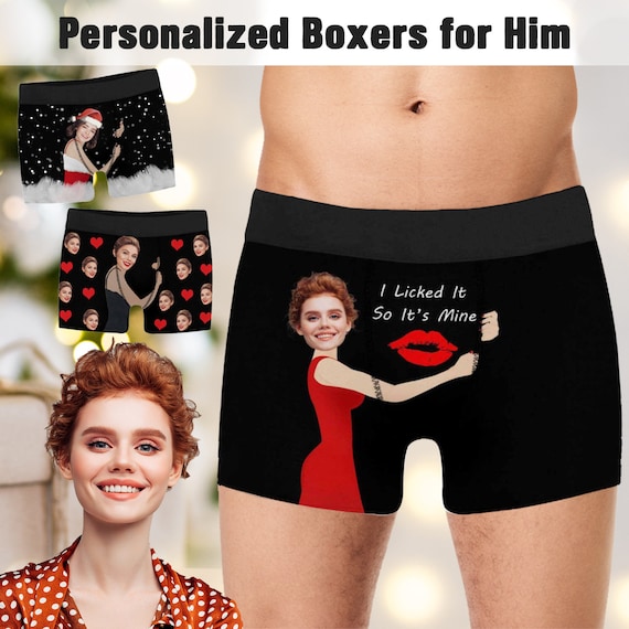 Personalied Boxers With Face & Text, Custom Photo Boxer Briefs, Underwear  With Face, Funny Gifts for Husband, Anniversary Gift for Boyfriend 