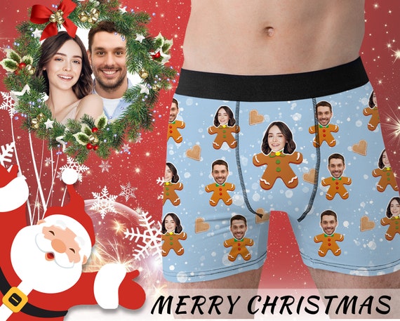 Calzoncillos tipo boxer para hombre con diseno de hombre de galletas de Navidad ropa interior personalizada con foto para hombre regalos de Navidad para novio marido papa Etsy Espana