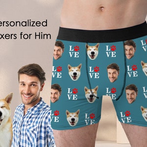 Custom Pet Lover Exclusive Underwear for Him, Personalized Face Print Boxer Briefs, Funny Birthday Gift for Pet Dad, Dog Faces Boxers Gifts