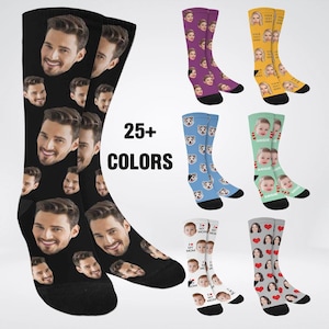 Custom Face Socks, Personalized Printed Photo Socks, Custom Photo Socks with Text, Anniversary Gift for Boyfriend, Funny Socks for Husband image 1