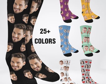 Custom Face Socks, Personalized Printed Photo Socks, Custom Photo Socks with Text, Anniversary Gift for Boyfriend, Funny Socks for Husband