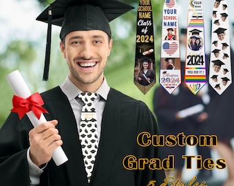 Men's Grad Ties Custom Photo Tie for Friend, Graduation Necktie, Graduation Gifts for Son, Grad Party Necktie, Tie Gift for Boyfriend