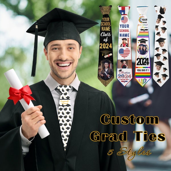 Men's Grad Ties Custom Photo Tie for Friend, Graduation Necktie, Graduation Gifts for Son, Grad Party Necktie, Tie Gift for Boyfriend