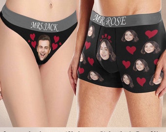 Personalized Face Couple Underwear, Custom Photo Face Briefs for Women, Anniversary Gift, Face Boxer Briefs for Him, Custom Thong for Wife