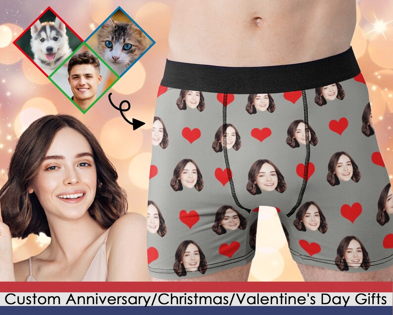 Personalized Boxers for Husband\/Boyfriend, Custom Anniversary\/Birthday\/Valentines Day Gift, Print Face Underwear for Men, Photo Boxer Briefs