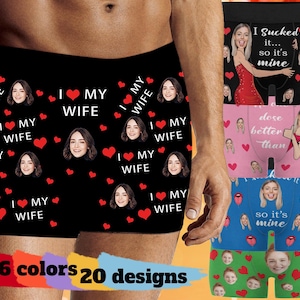 Wedding Gifts for Him, Personalized Face Boxers for Husband, Custom Photo Boxer Briefs, I Love Wife on Underwear,  Anniversary Birthday Gift