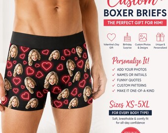 Custom Photo Boxer Briefs for Men, Personalized Face Underwear Gift
