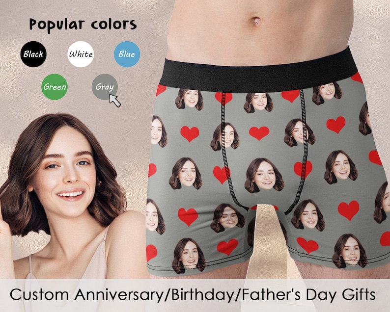 Personalized Boxers for Husband or Boyfriend, Custom Anniversary/Birthday/Valentines Day Gifts, Print Face on Underwear, Him Valentines Gift 