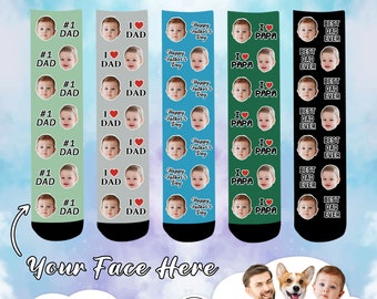 Custom Text Socks with Face, Father's Day Socks for New Dad, Personalized Face Socks, World's Best #1 Dad Socks Father's Day Gifts for Dad