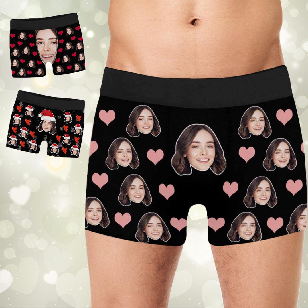 Custom Photo Boxer Briefs For Men – Personalized Face Print Underwear (Black)